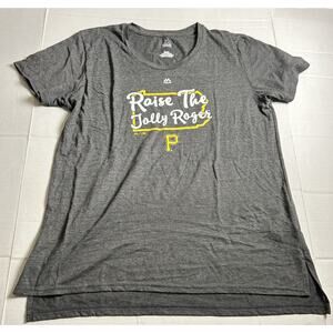 Majestic Pittsburgh Pirates Women T Shirt Gray Raise The Jolly Roger Size Large